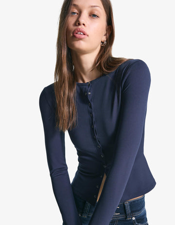 LT1K Navy Blue Essential Long sleeve T-shirt with buttons.(Perfect For All Season)