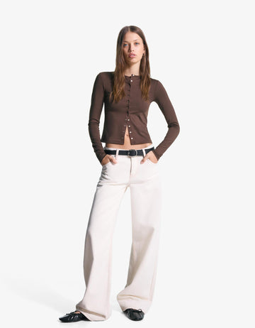 LT1K Brown Essential Long sleeve T-shirt with buttons.(Perfect For All Season)