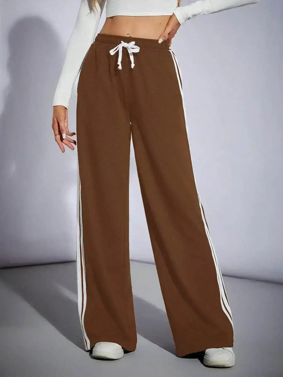 LT1K Brown Side Stripe Wide-Leg Trouser (Made For Summer). - lessthan1thousand