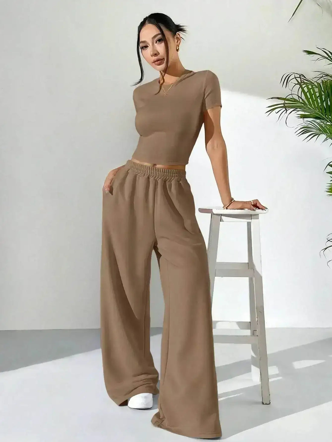 LT1K Brown Fix Belt Wide-Leg Trouser (Made For Summer). - lessthan1thousand