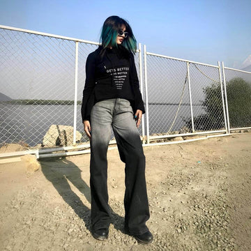 LT1K Black Two-Tone Wide-Leg Jeans.