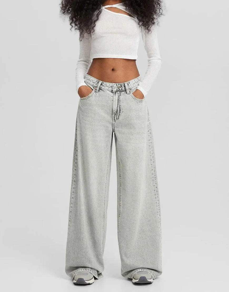 Zara Light Grey Wide-Leg Jeans - lessthan1thousand