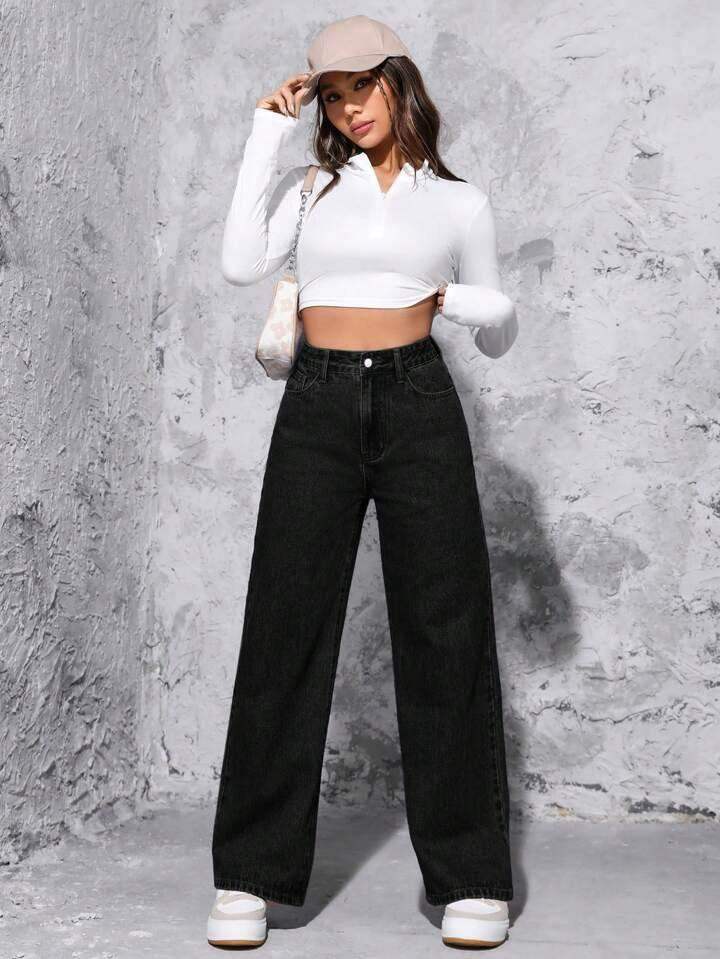 Bershka Black High-Waist Loose - Main Image