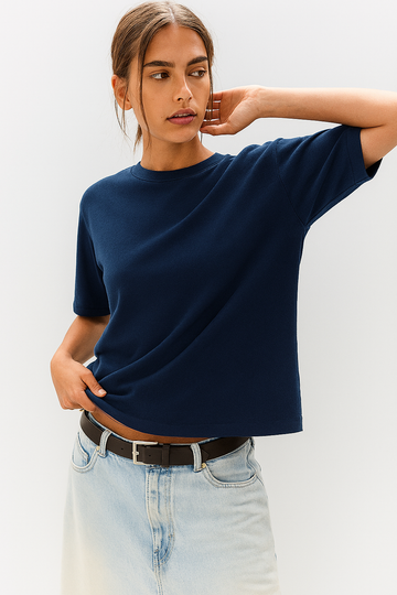 LT1K Crop Loose Navy Blue Essential T-Shirt
