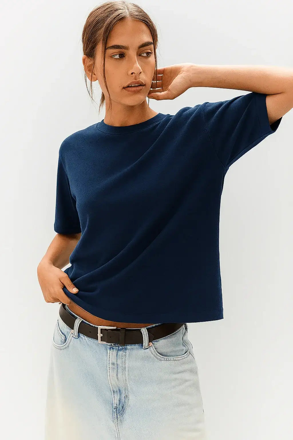 LT1K Crop Loose Navy Blue Essential T-Shirt - lessthan1thousand