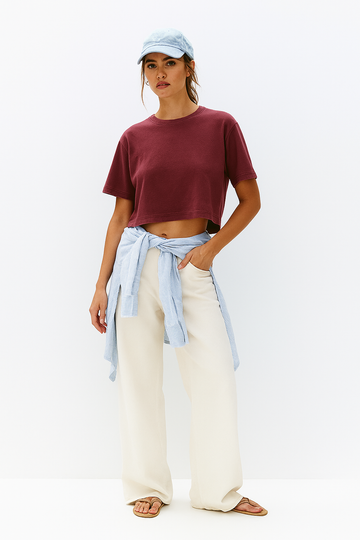 LT1K Crop Loose Maroon Essential T-Shirt