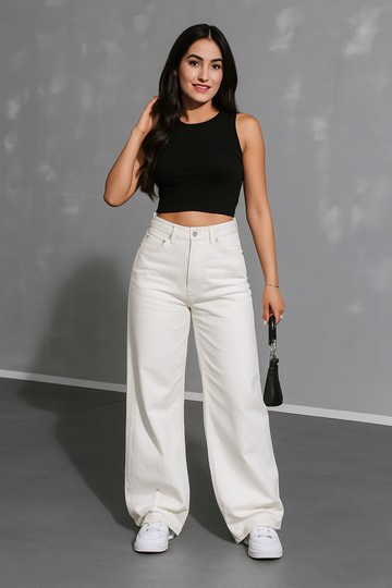Bershka White High-Waist Loose Leg Jeans.