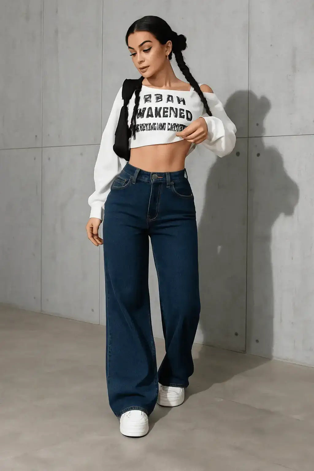 Dark Blue High-Waisted Loose Mom Jeans. - lessthan1thousand