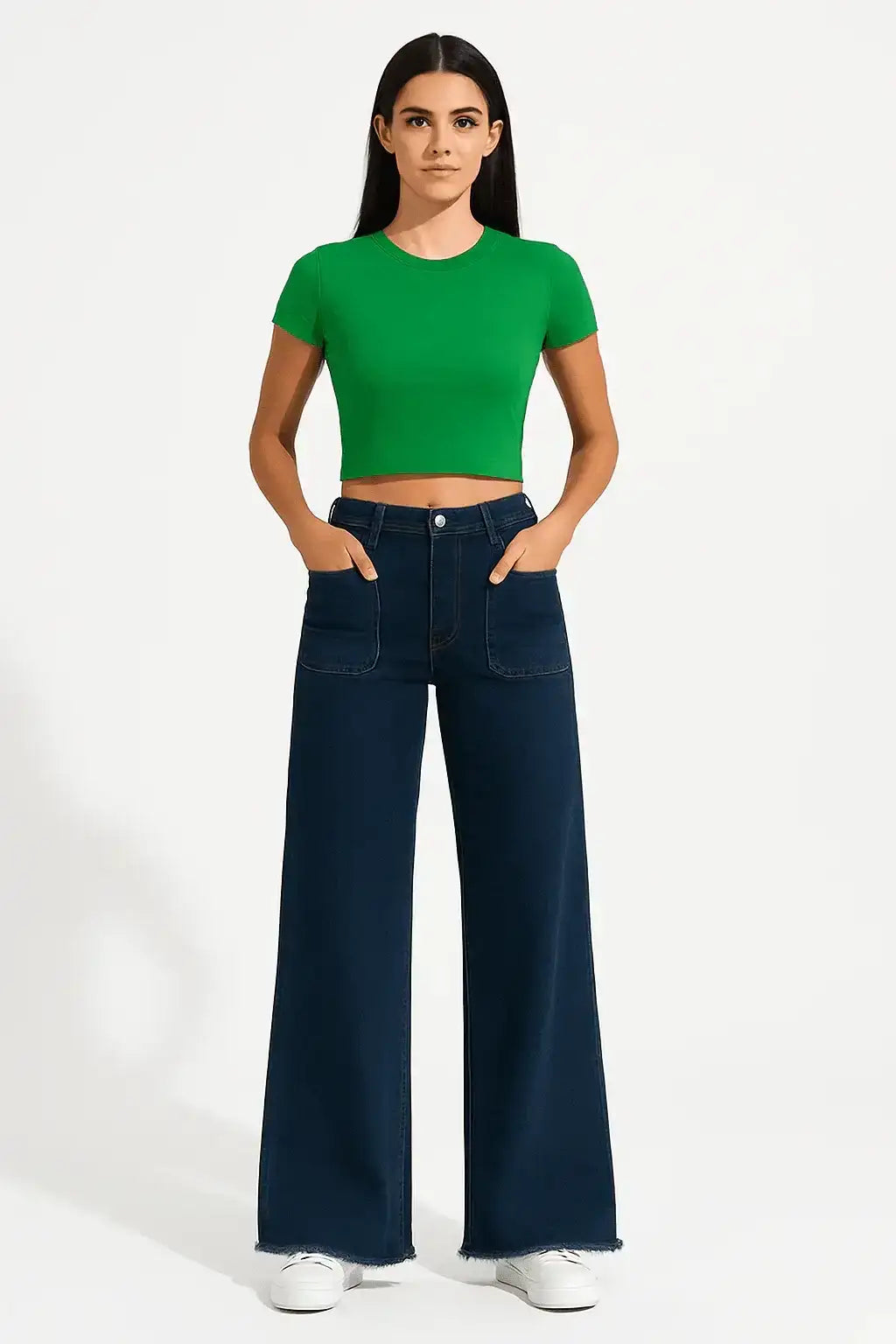 ZARA Dark Blue Utility Pocket Wide-Leg Frayed Hem Jeans. - lessthan1thousand