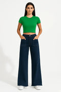 ZARA Dark Blue Utility Pocket Wide-Leg Frayed Hem Jeans. - lessthan1thousand