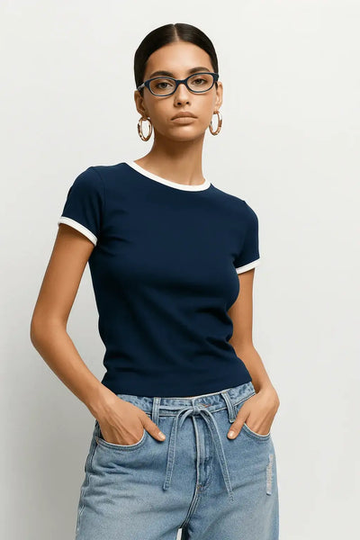 LT1K Slim Navy Blue Contrast T-Shirt