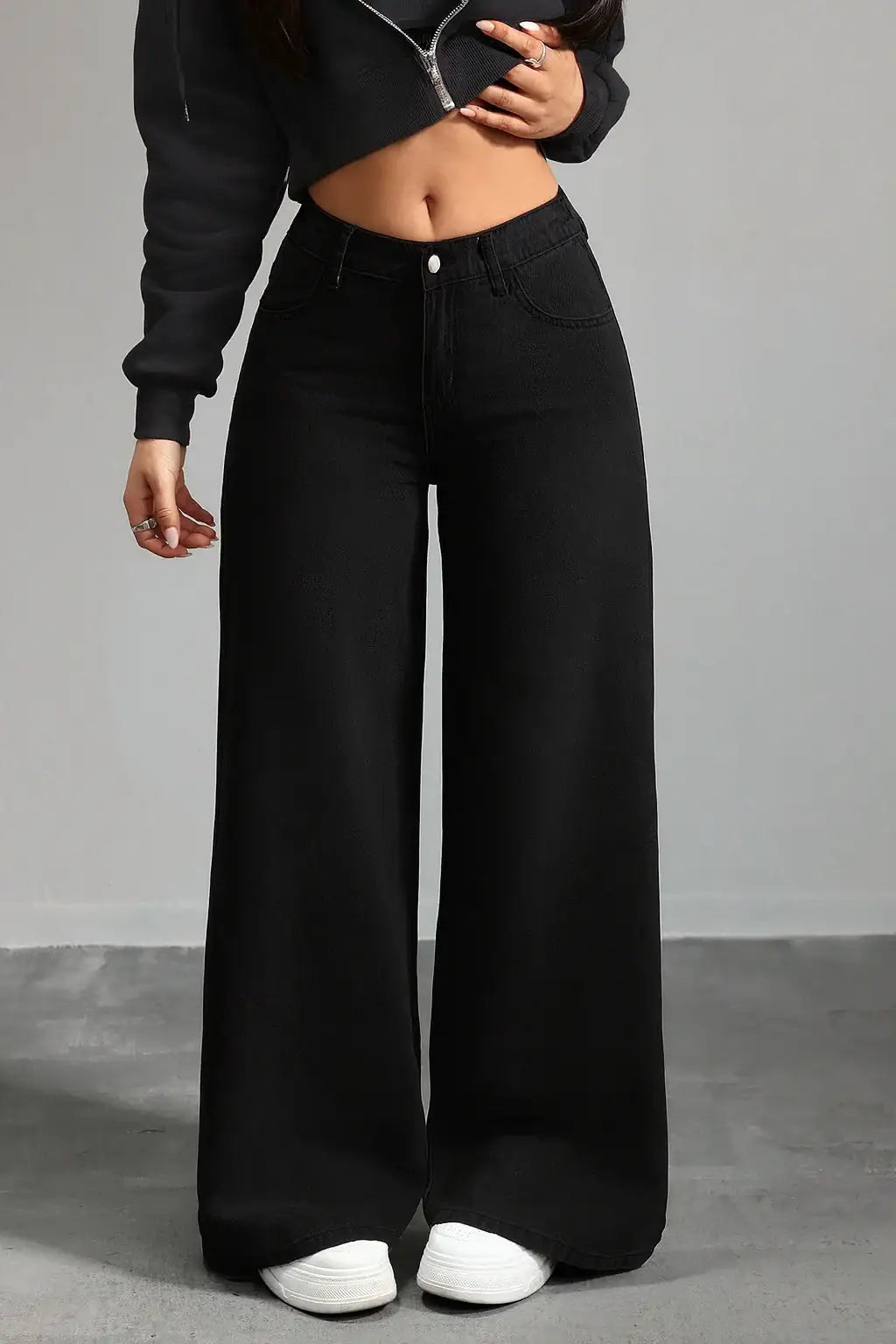 LT1K Pure Black High-Waist Wide-Leg