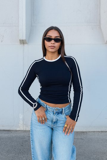 LT1K Navy-Blue Tape Essential Full-Sleeves Slim T-Shirt.(Perfect For All Season).