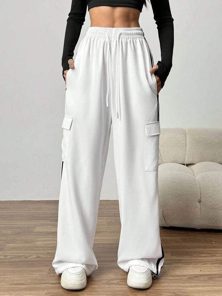 LT1K White Side Stripe Cargo Wide-Leg Trouser (Made For Summer). - lessthan1thousand
