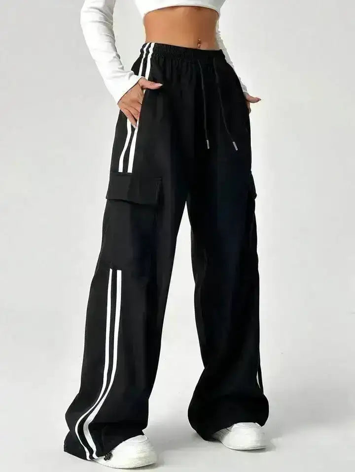 LT1K Pure Black Stripe Cargo Wide-Leg Trouser (Made For Summer). - lessthan1thousand