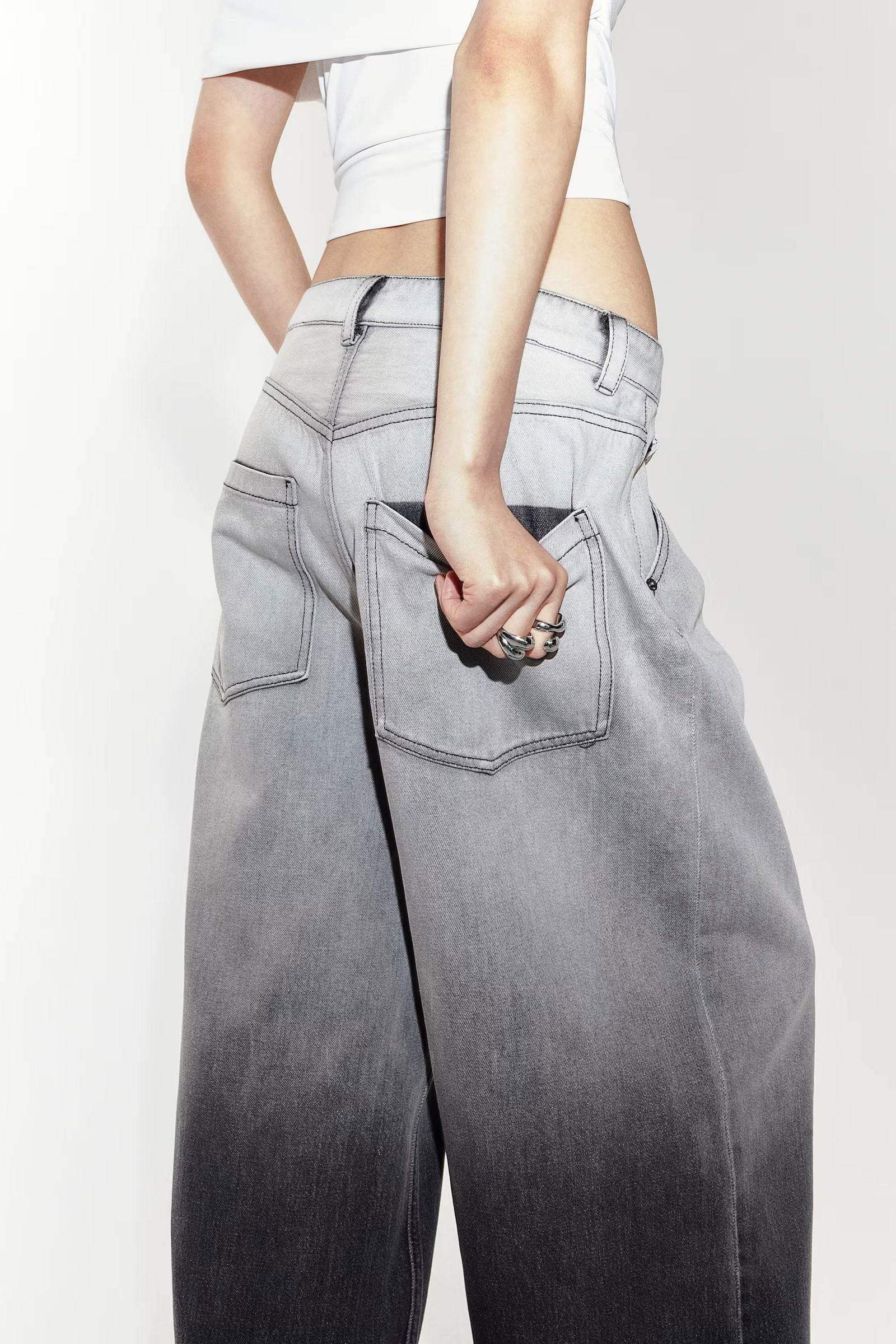 LT1K Black Two-Tone Wide-Leg Jeans. (Minor Fault) - lessthan1thousand
