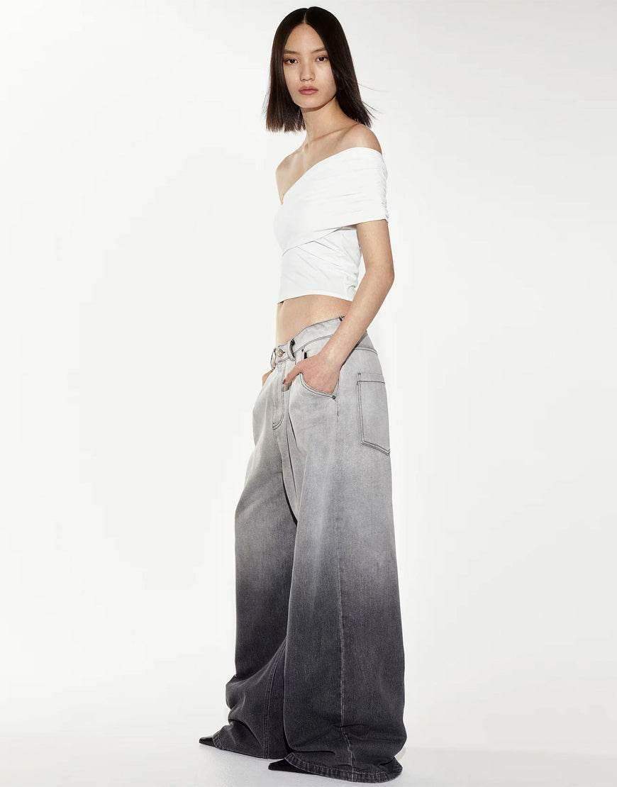 LT1K Black Two-Tone Wide-Leg Jeans. (Minor Fault) - lessthan1thousand