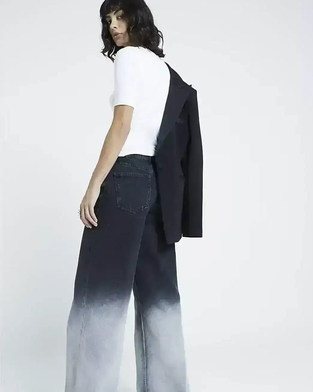 LT1K Black Two-Tone Wide-Leg Jeans (Stitched Hem). (Minor Fault) - lessthan1thousand