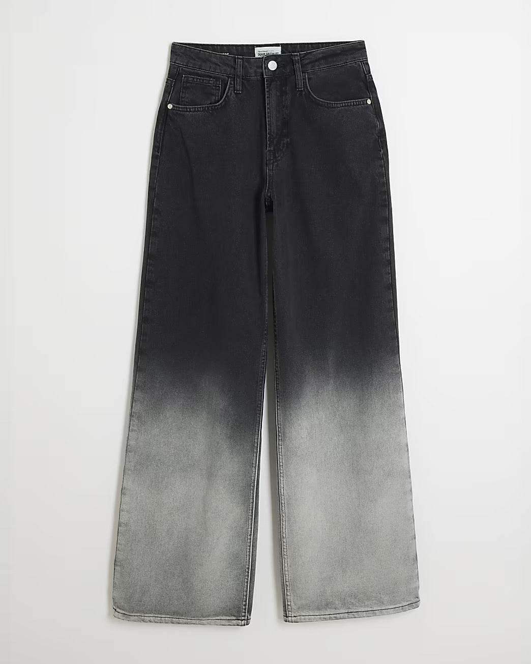 LT1K Black Two-Tone Wide-Leg Jeans (Stitched Hem). (Minor Fault) - lessthan1thousand