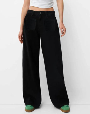 LT1K Black Utility Pocket Wide-Leg Frayed Hem Jeans. - lessthan1thousand
