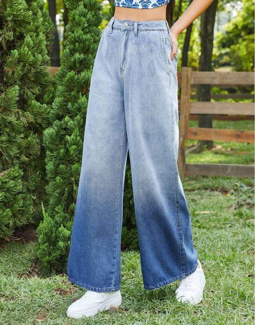 LT1K Blue Two-Tone Wide-Leg Jeans. (Minor Faults) - lessthan1thousand