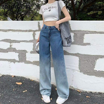 LT1K Blue Two-Tone Wide-Leg Jeans. (Minor fault) - lessthan1thousand