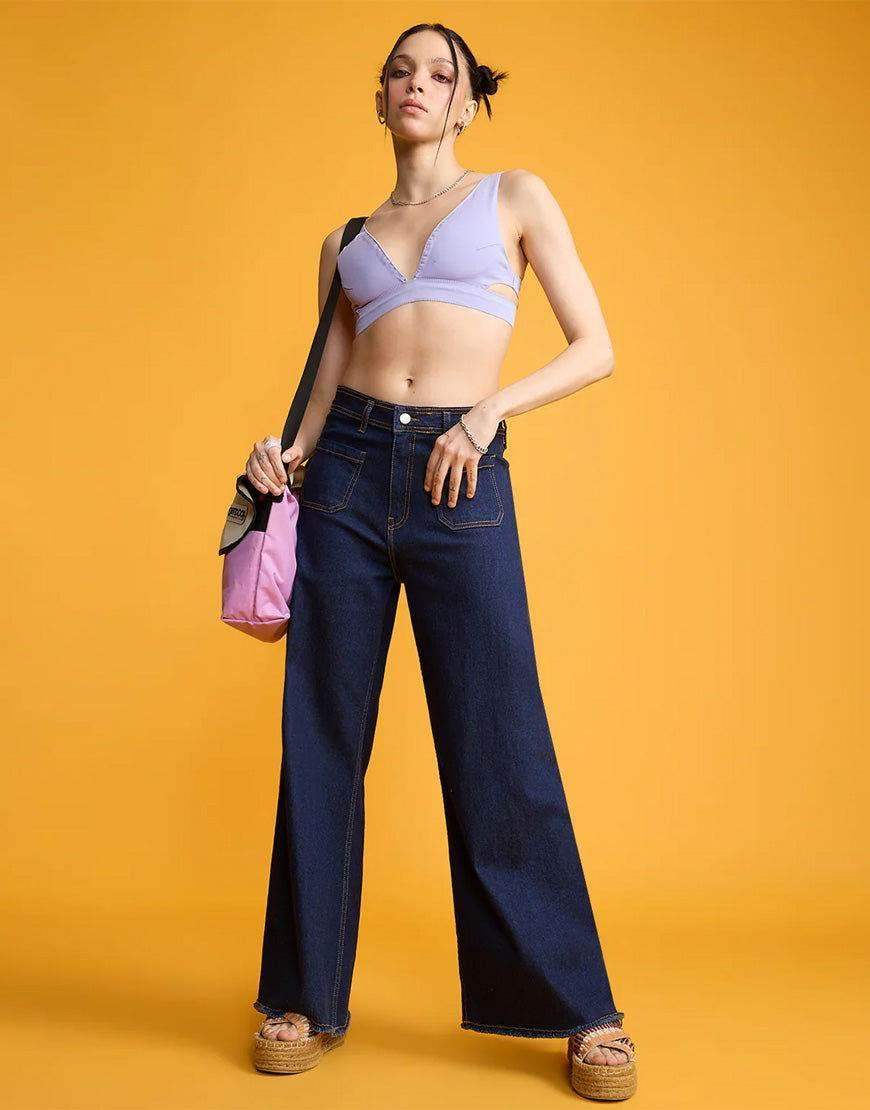 LT1K Dark Blue Utility Pocket Wide-Leg Frayed Hem Jeans. (Minor Fault) - lessthan1thousand