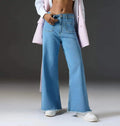 ZARA Light Blue Utility Pocket Wide-Leg Frayed Hem Jeans. - lessthan1thousand