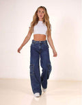 BERSHKA Dark Blue Cargo Wideleg Jeans. - lessthan1thousand