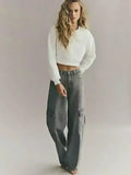 MANGO Dark Grey High-Waisted Cargo Wide-Leg Jeans. - lessthan1thousand