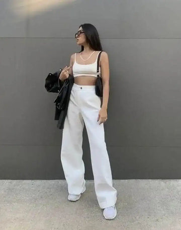Bershka White High-Waist Loose Leg Jeans. - lessthan1thousand
