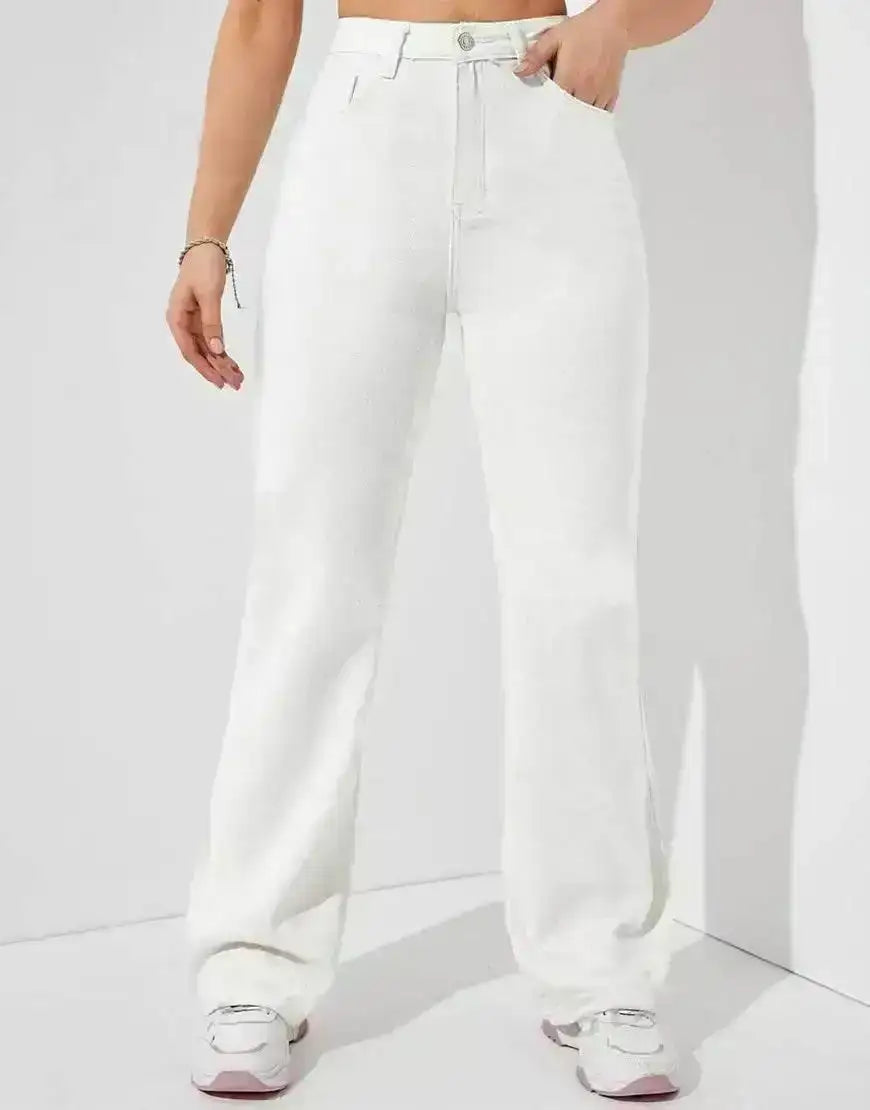 Bershka White High-Waist Loose Leg Jeans. - lessthan1thousand