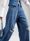 ZARA Dark Blue Knee-Ripped High-Waisted Wide-Leg Jeans. - lessthan1thousand