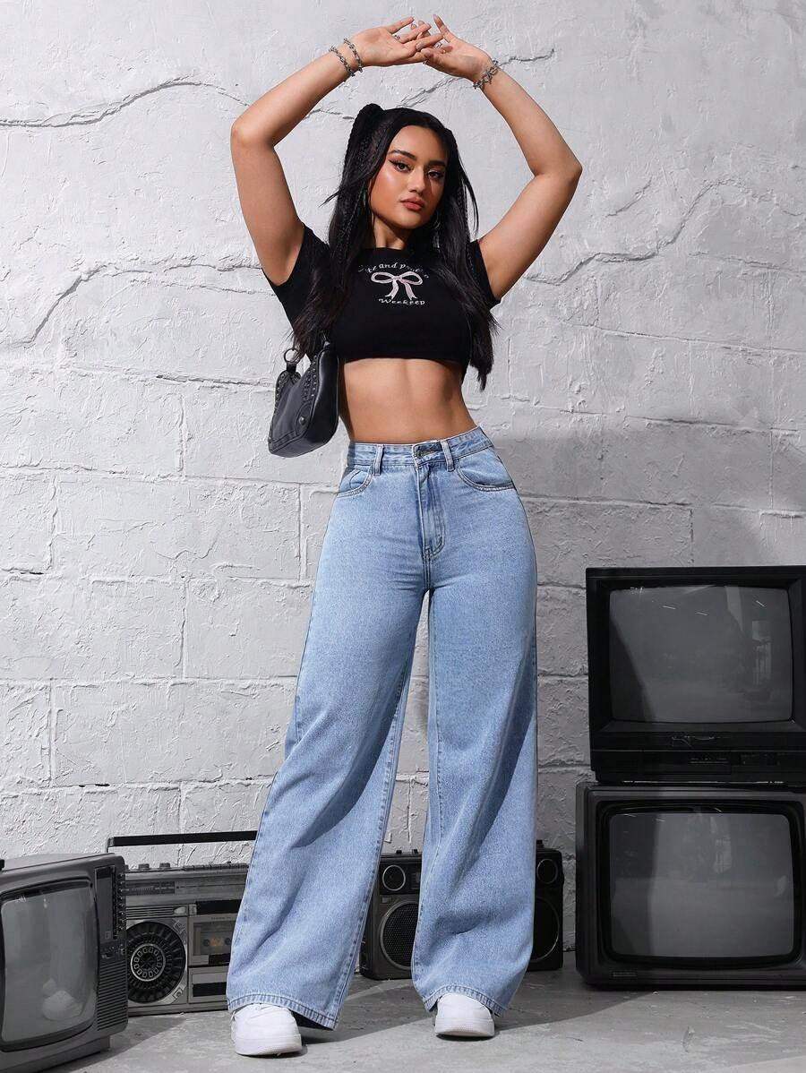 Bershka Light-Blue High-Waisted Loose Jeans - lessthan1thousand