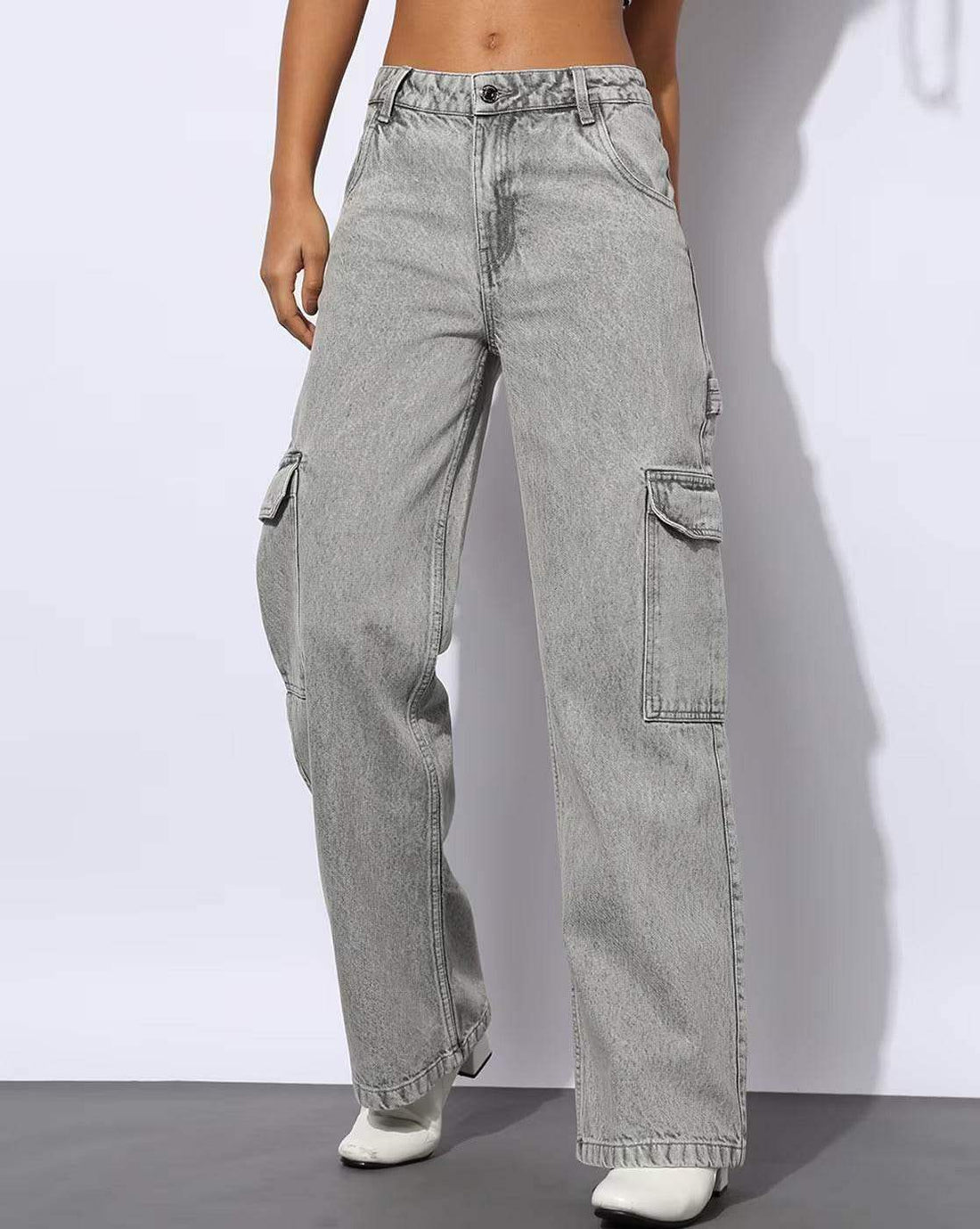 MNG Light Grey Wide Leg Cargo Jeans. - lessthan1thousand
