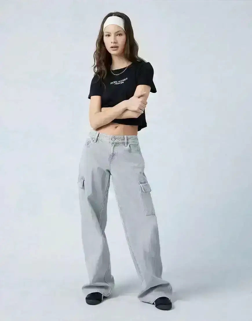 MNG Light Grey Wide Leg Cargo Jeans. - lessthan1thousand