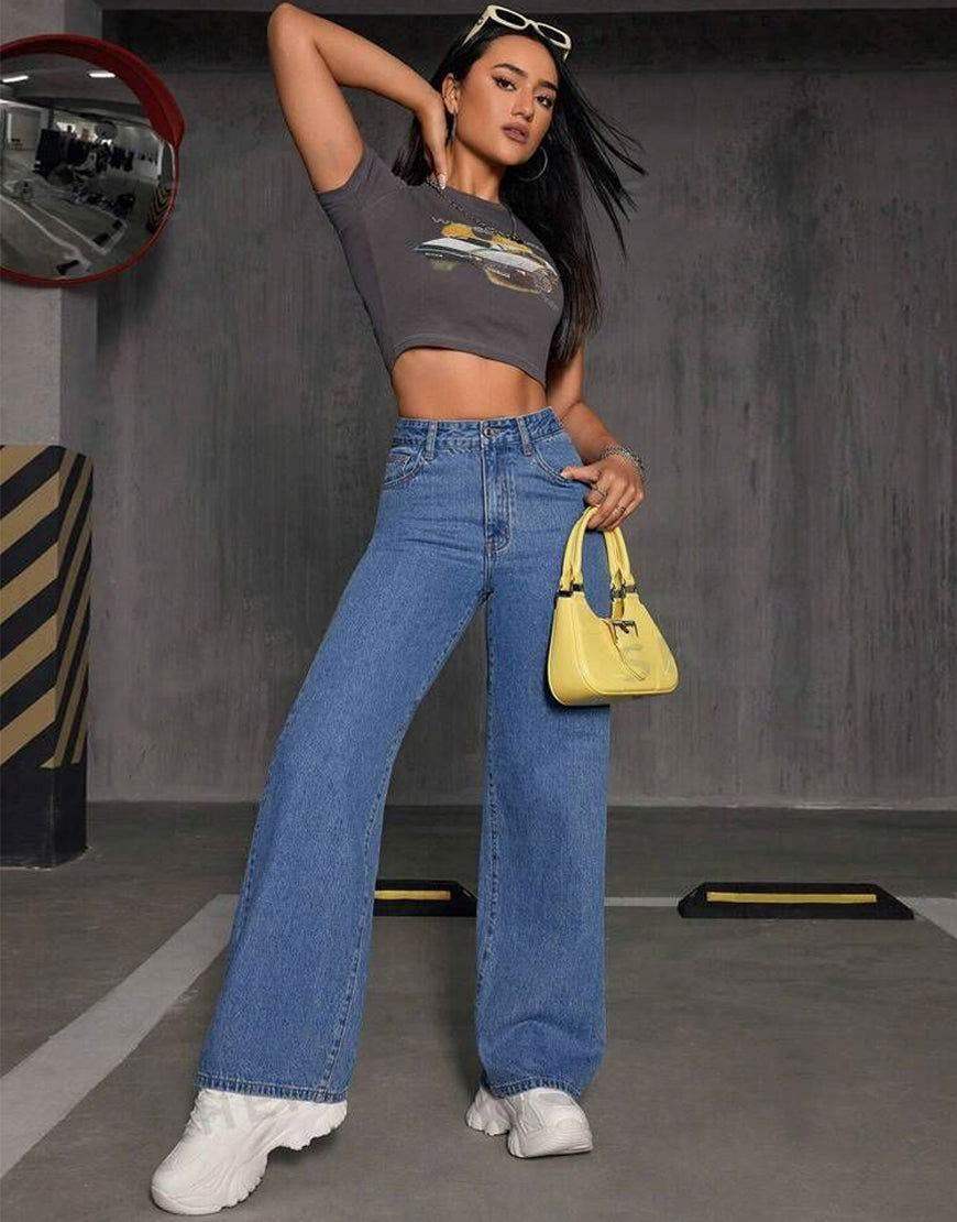 Medium-Blue High-Waisted Loose Jeans - lessthan1thousand