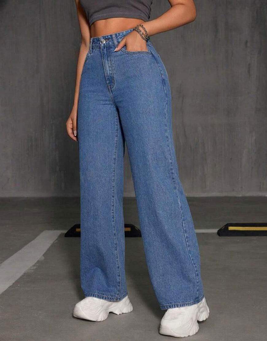 Medium-Blue High-Waisted Loose Jeans - lessthan1thousand