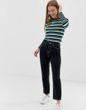 Black Slim Contrast stitch Crop Jeans (Frayed Hem)