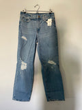 Blue High-Rise Knee Ripped Wide-Leg Jeans