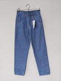 Blue High-Waist Pleated Slouchy Jeans