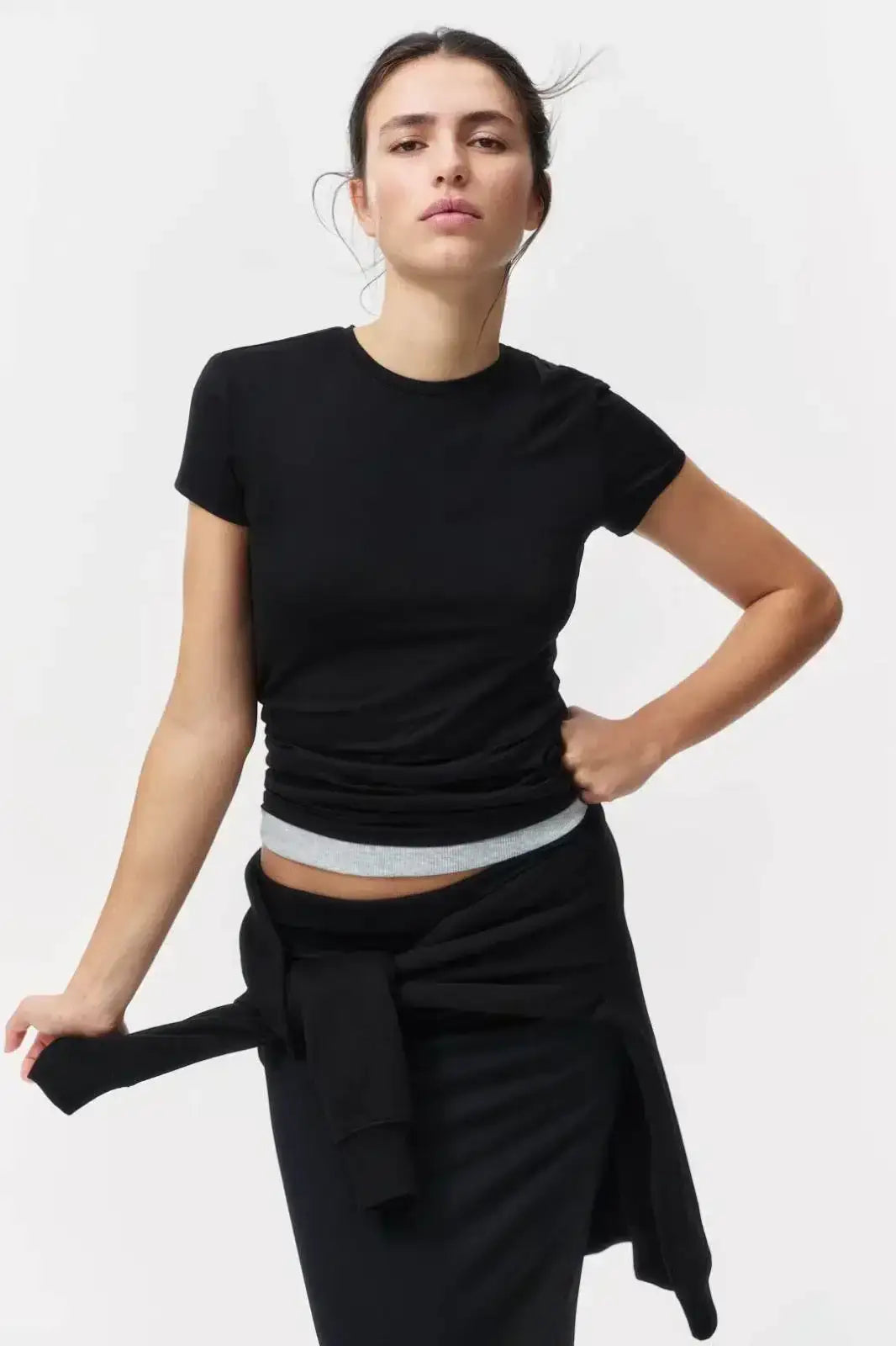 LT1K Slim Pure Black Essential T-Shirt. - lessthan1thousand