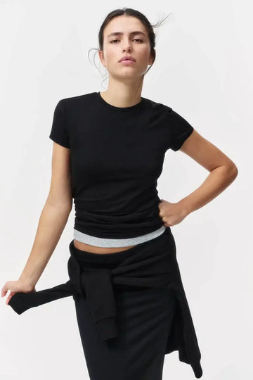 LT1K Slim Pure Black Essential T-Shirt. - lessthan1thousand