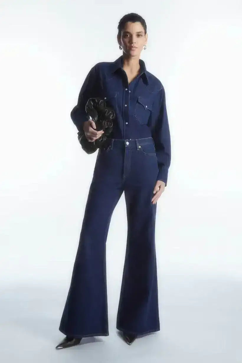 Bershka Dark Blue High-Waisted Flare Jeans. - lessthan1thousand