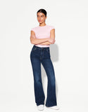 Bershka Dark Blue High-Waisted Flare Jeans. (Without Blasting and Whisker).