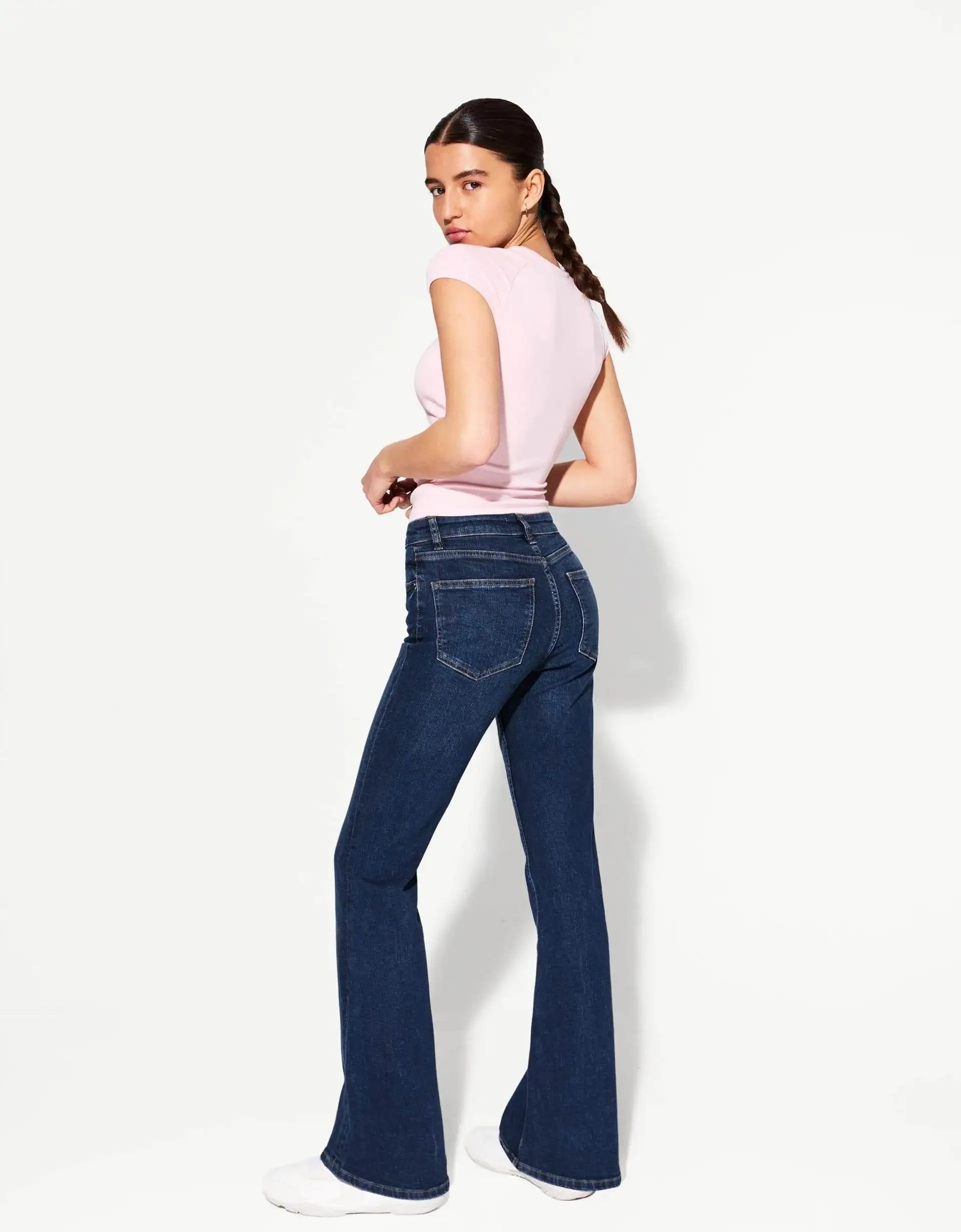 Bershka Dark Blue High-Waisted Flare Jeans. (Without Blasting and Whisker). - lessthan1thousand