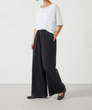 LT1K Black Elastic Waist Wide-Leg Jeans (Stitched Hem).