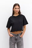 LT1K Crop Loose Pure Black Essential T-Shirt