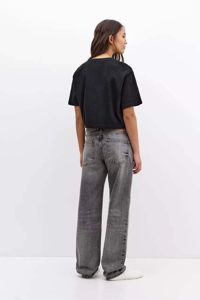 LT1K Crop Loose Pure Black Essential T-Shirt - lessthan1thousand