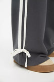 Grey Side Stripe Wide-Leg Trouser With Cute Little Bow.